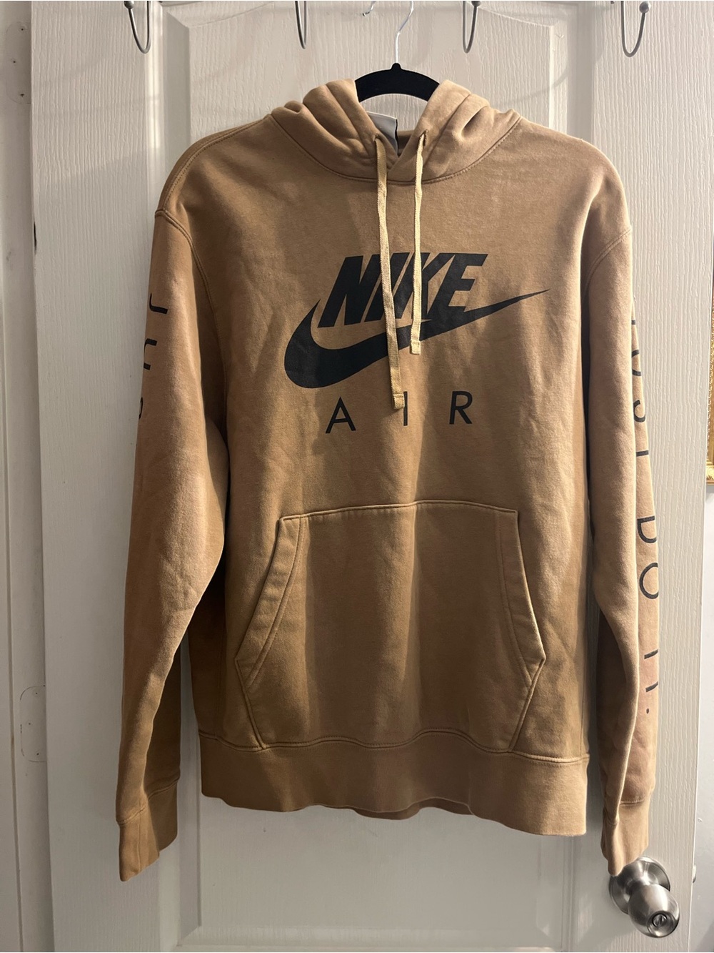 Nike Air Brown Pullover Hoodie Graphic Print Logo Men's M Fleece Long Sleeve